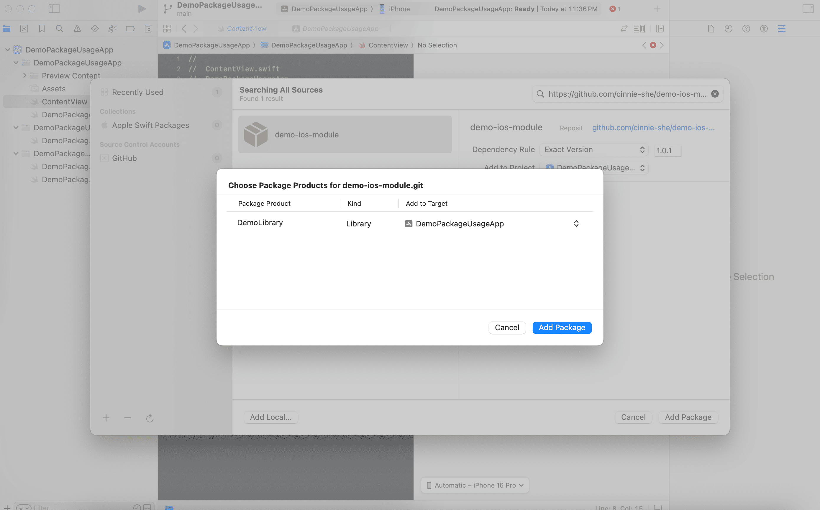 Add Swift Package to Target