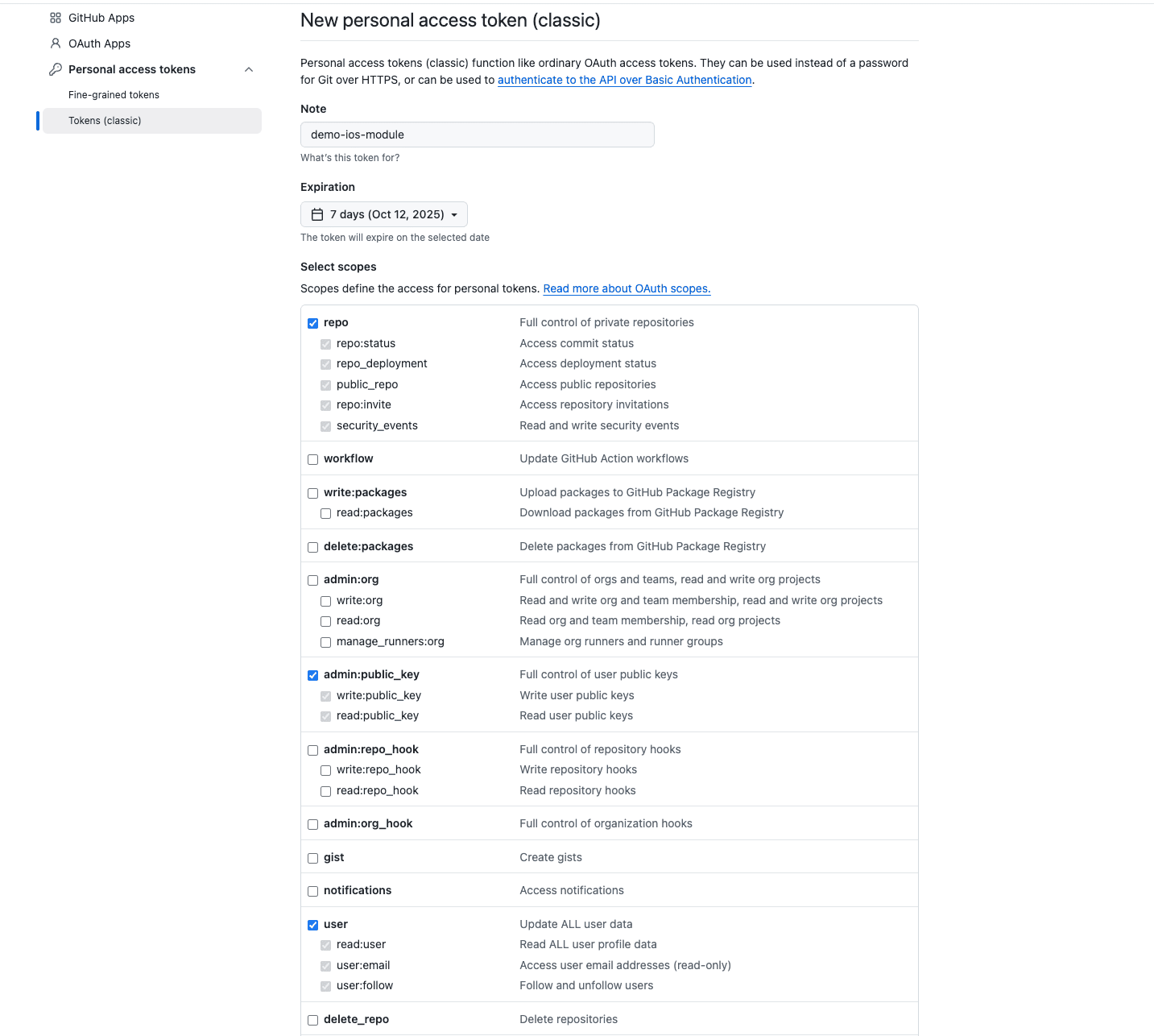 Personal Access Token Permissions
