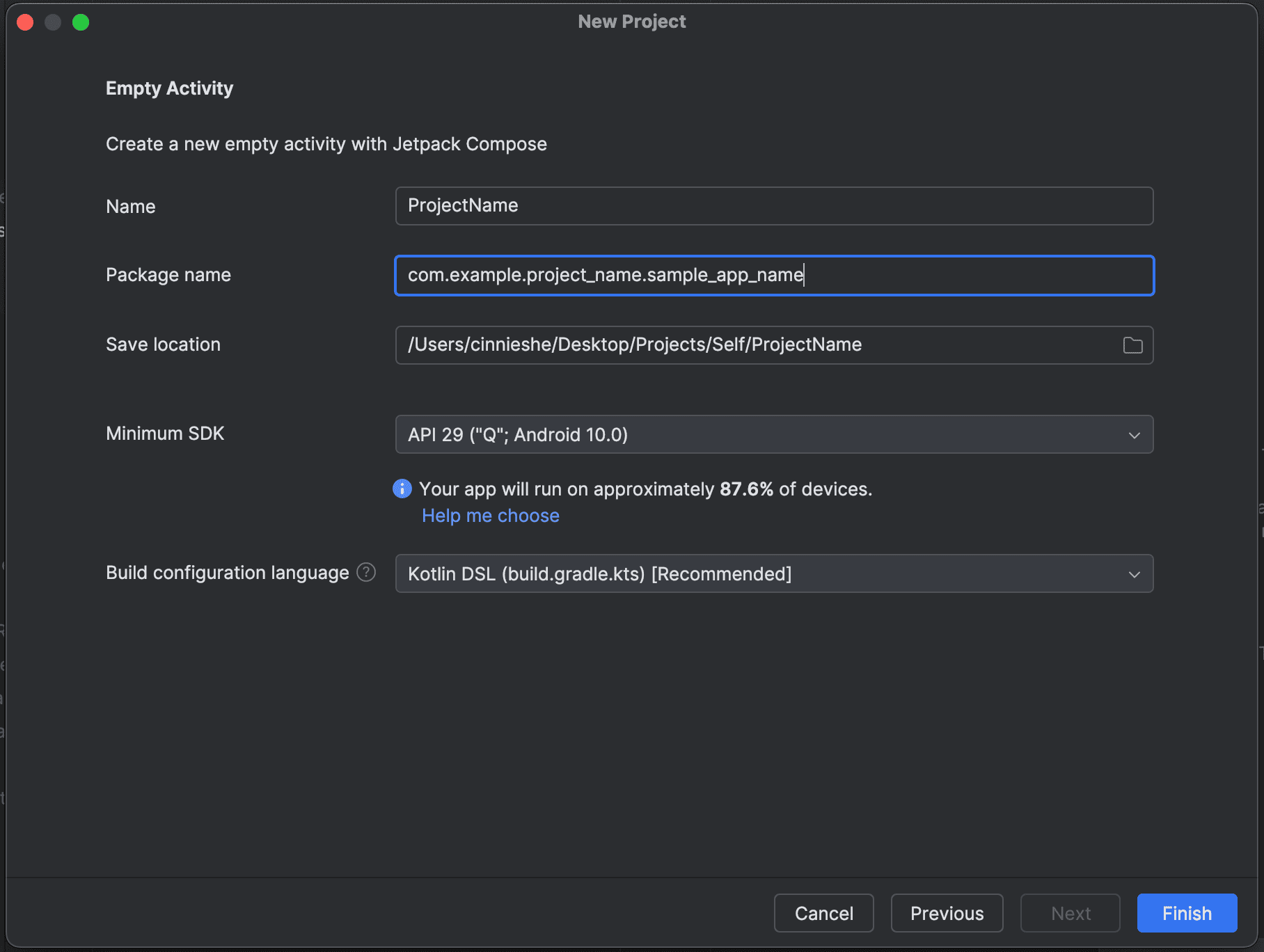 Enter new project info